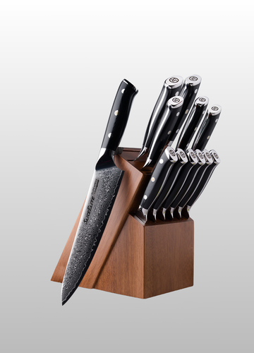 Elite Series 12-Piece Damascus Knife Set – VG10 Steel Blades with Forged Carbon Fiber & G10 Handles Option, Magnetic Clasp Gift Box (12-Piece Knife Set - G10 Handle)