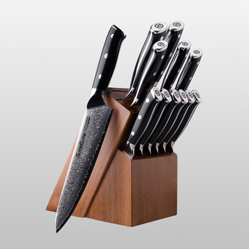 Elite Series 12-Piece Damascus Knife Set – VG10 Steel Blades with Forged Carbon Fiber & G10 Handles Option, Magnetic Clasp Gift Box (12-Piece Knife Set - G10 Handle)