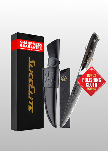Elite Series 5-Inch Damascus Utility Knife – VG10 Steel Blade with Handles Option, Dual Sheaths, and Polishing Cloth (Utility Knife (Carbon Fiber Handle))