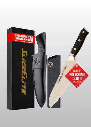 Slice Series 7-Inch Santoku Knife – High Carbon German Steel Blade with Ergonomic Pakkawood Handle (Santoku Knife) (Santoku Knife with Leather Sheath)