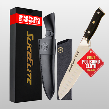 Slice Series 7-Inch Santoku Knife – High Carbon German Steel Blade with Ergonomic Pakkawood Handle (Santoku Knife) (Santoku Knife with Leather Sheath)