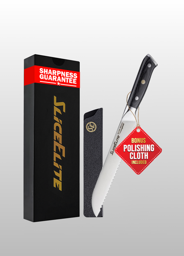 Slice Series 8-Inch Bread Knife with Polymer Blade Guard | High Carbon German Steel Serrated Blade Sourdough Bread Slicer with Ergonomic Pakkawood Handle | Kitchen Knife for Slicing Homemade Loafs