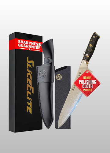 Elite Series 8-Inch Chef Knife – Professional Kitchen Knives with VG10 Damascus Steel Blade, Forged Carbon Fiber Handle & Dual Sheaths | Sharp Damascus Knife for Meat Cleaver