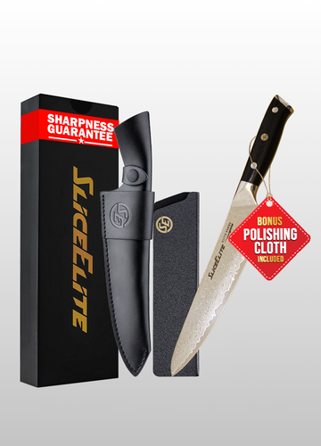 Elite Series 8-Inch Chef Knife – Professional Kitchen Knives with VG10 Damascus Steel Blade, Forged G10 Handle & Dual Sheaths | Sharp Damascus Knife for Meat Cleaver