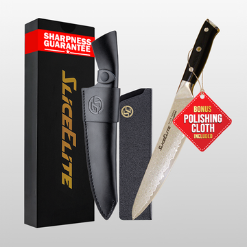 Elite Series 8-Inch Chef Knife – Professional Kitchen Knives with VG10 Damascus Steel Blade, Forged G10 Handle & Dual Sheaths | Sharp Damascus Knife for Meat Cleaver