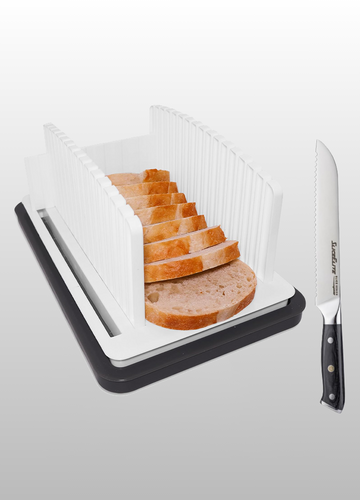 Bread Slicer for Sourdough Rounds - Adjustable Bread Slicing Guide With Crumb Tray & Compact Bread knife for kitchen - Manual Bread Slicer For Homemade Bread Perfect Bread Making gifts