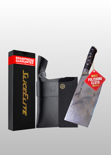 Elite Series 7-Inch Meat Cleaver Knife –Damascus Steel VG10 Core Carbon Fiber Handle with Dual Sheath Polymer & Leather | Meat and Vegetable Knives | Butcher Knife for Meat Cutting & Chopper