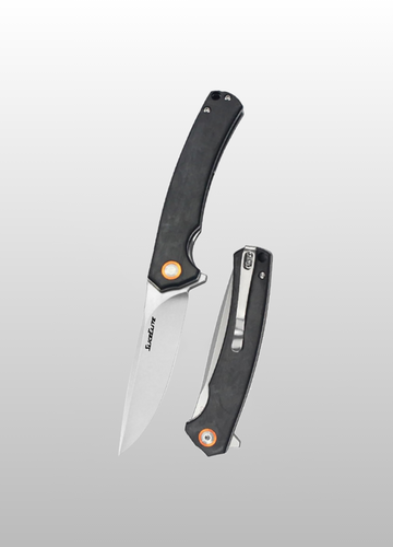 El Carbón EDC Knife 3.5 Inch D2 Steel Modified Drop Point Blade Surface Carbon Fiber Over Steel Handle Button Lock Lightweight Everyday Carry Knife