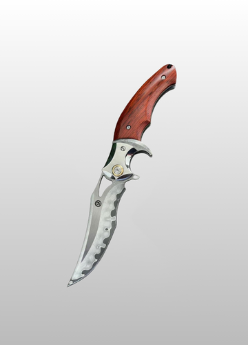 Fire Lotus Folding Knife with San Mai SKD11 Blade, Cocobolo Wood Handle, and Ergonomic Finger Guard Design