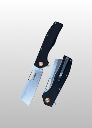 Pocket Cleaver EDC Knife 3.5 Inch D2 Steel Cleaver Blade Black G10 Handle Liner Lock Stainless Steel Pocket Clip Heavy-Duty Everyday Carry Knife