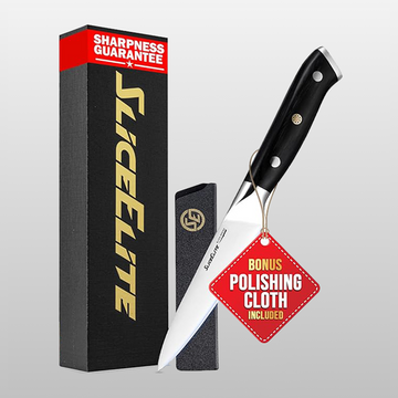 Slice Series 5.5-Inch Utility Knife – High Carbon German Steel Multipurpose Blade Chef Knife with Ergonomic Pakkawood Handle & Polymer Blade Guard | Kitchen Knives for Meat, Fruits and Vegetables