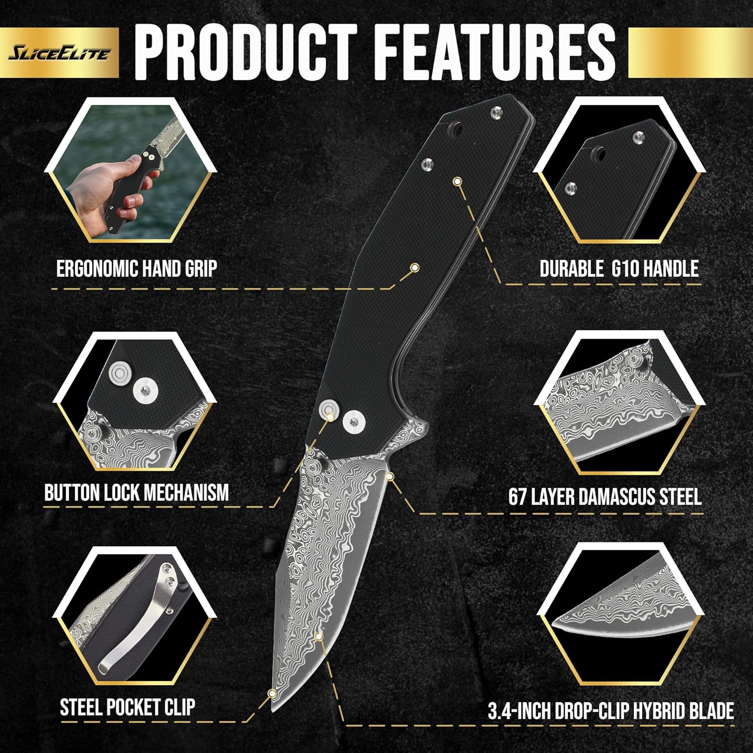 3.4-Inch Viper's Veil Folding Knife G10 Handle| Product Feature