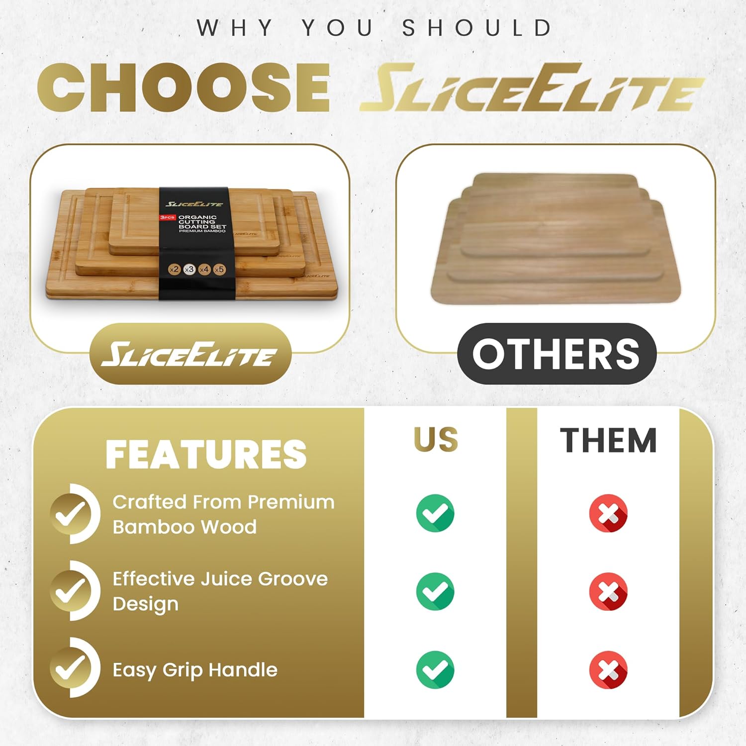 3-piece bamboo cutting board set Features