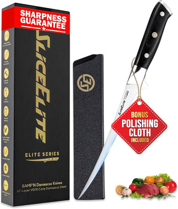 SliceElite 7.5-Inch Fillet Knife German Steel Pakkawood Handle with Polymer Sheath