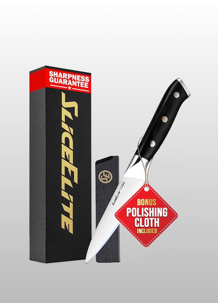 Slice Series 5.5-Inch Utility Knife – High Carbon German Steel Multipurpose Blade Chef Knife with Ergonomic Pakkawood Handle & Polymer Blade Guard | Kitchen Knives for Meat, Fruits and Vegetables