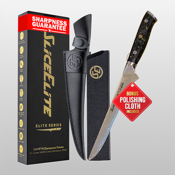 Elite Series 6.5-Inch Damascus Fillet Knife | VG10 Core, Gold-Infused Carbon Fiber Handle | Fish Fillet & Petrified Fish Knives with Dual Sheaths | Damascus Kitchen Knife for Meat, Fruits & Vegetables