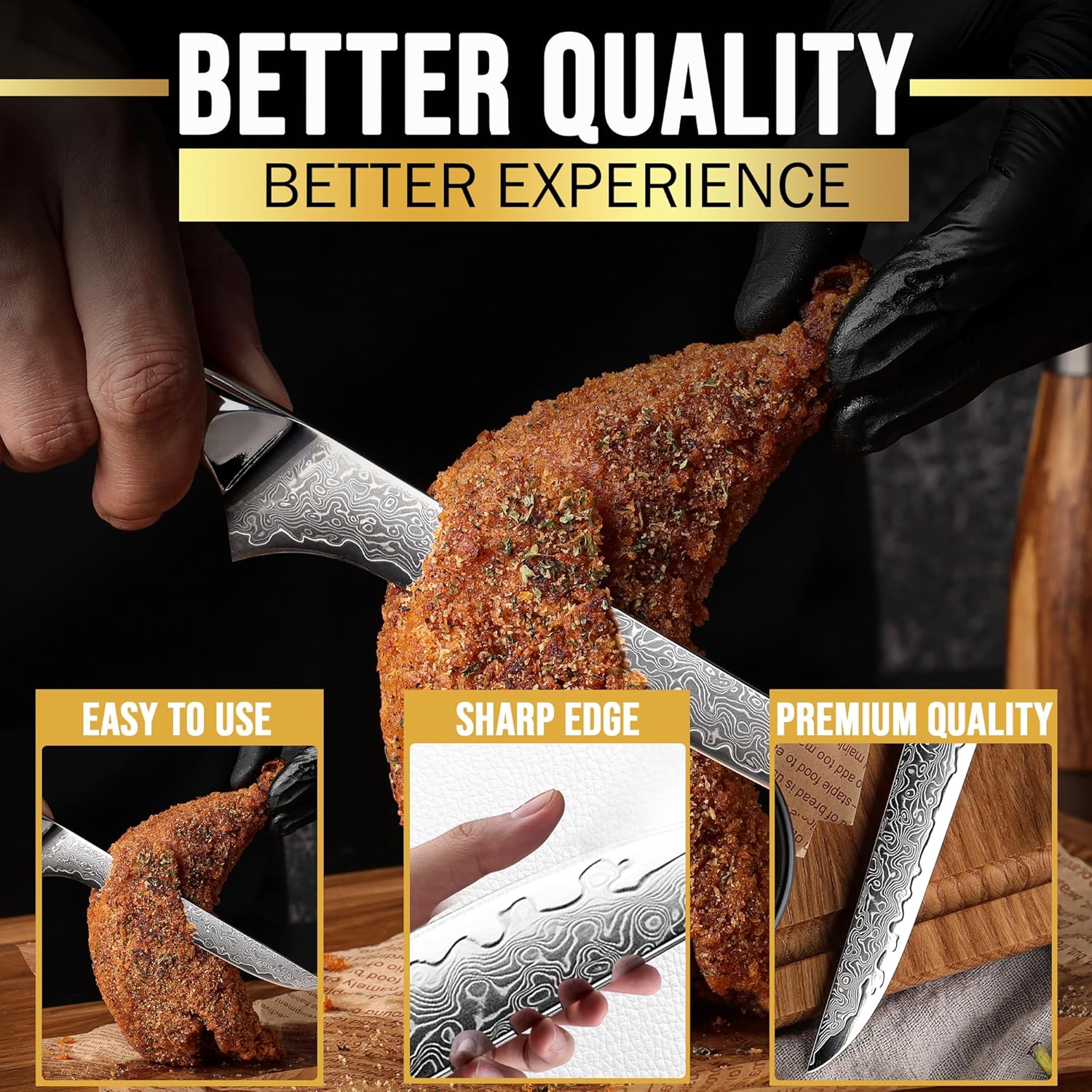 6-Inch Damascus Fillet Knife Cutting Deep-Fried Chicken Leg