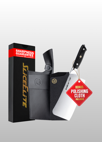 Slice Series 7-Inch Bone Cutting Knife – High Carbon German Steel, Pakkawood Handle | Meat Cleaver Knife & Chopper Butcher Knife with Premium Leather Sheath and Durable Polymer Blade Guard