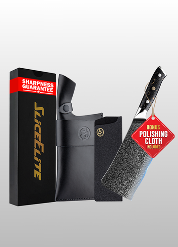 Elite Series 7-Inch Damascus Bone Cutting Knife – VG10 Steel Blade with Forged Carbon Fiber Handle Infused with Gold Leaf, Sheaths Option (Bone Cutting Knife with Leather Sheath)