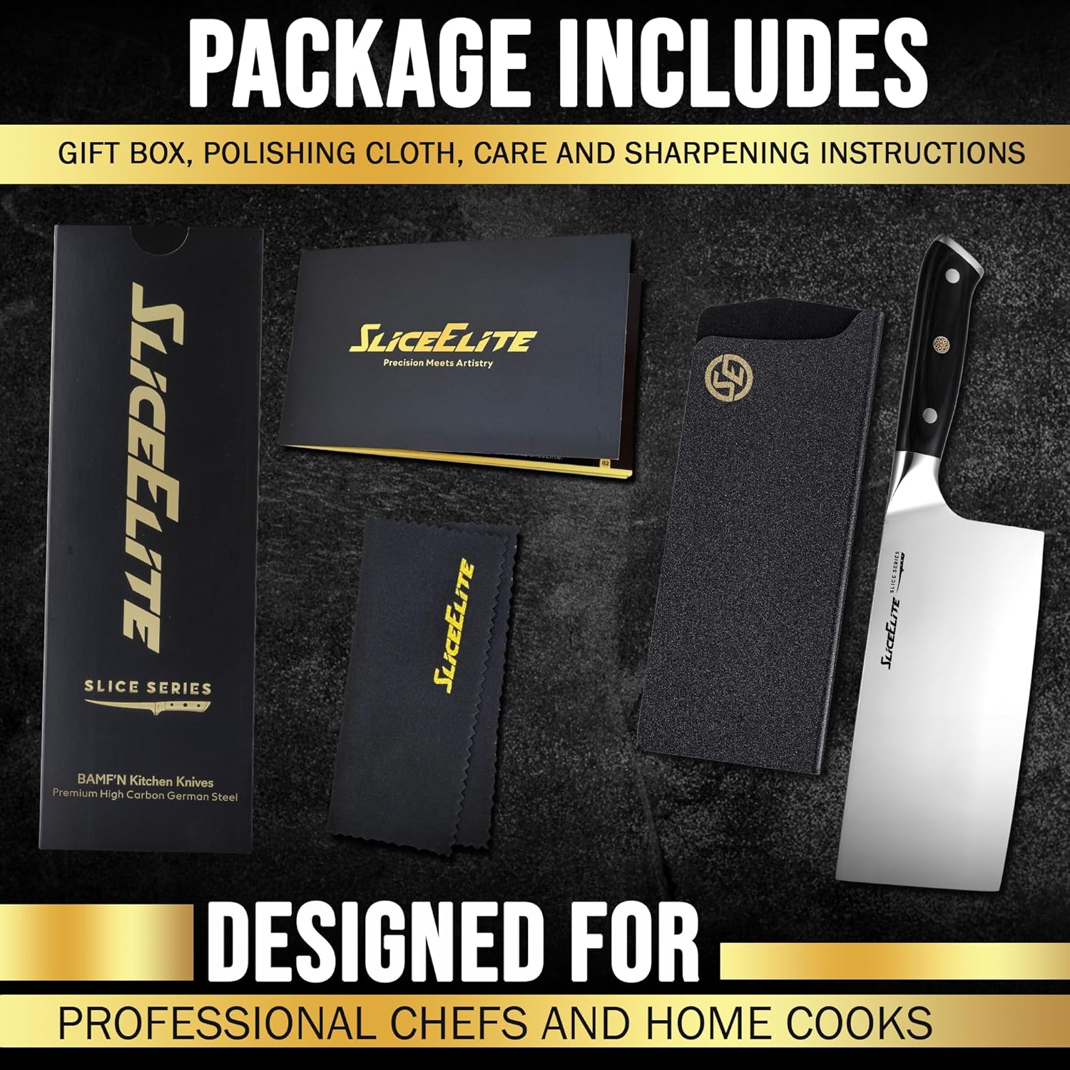 7-Inch Cleaver Knife With Polymer Blade Cover and Packing Box, Polishing Cloth, & Care and Sharpening Instructions 