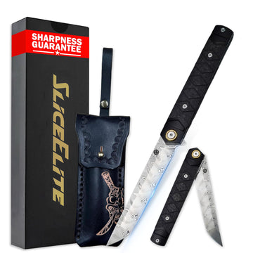 Hannya Samurai Folding Knife 3.74" Damascus Blade EDC Knife