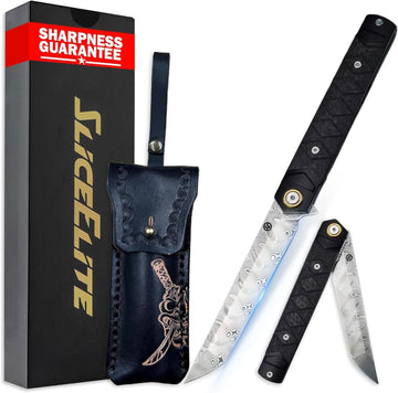 Hannya Samurai Folding Knife 110 Layer Damascus Blade Carbon Fiber Handle