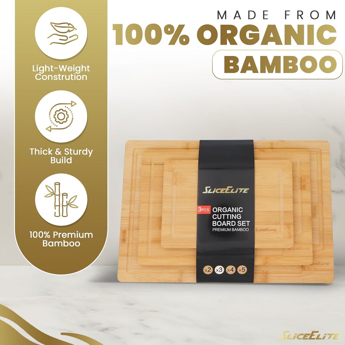 3pc Bamboo Cutting Board Set: Eco-friendly, durable chopping boards with handles & juice grooves. Ideal for all kitchen tasks (Large, Medium, Small)