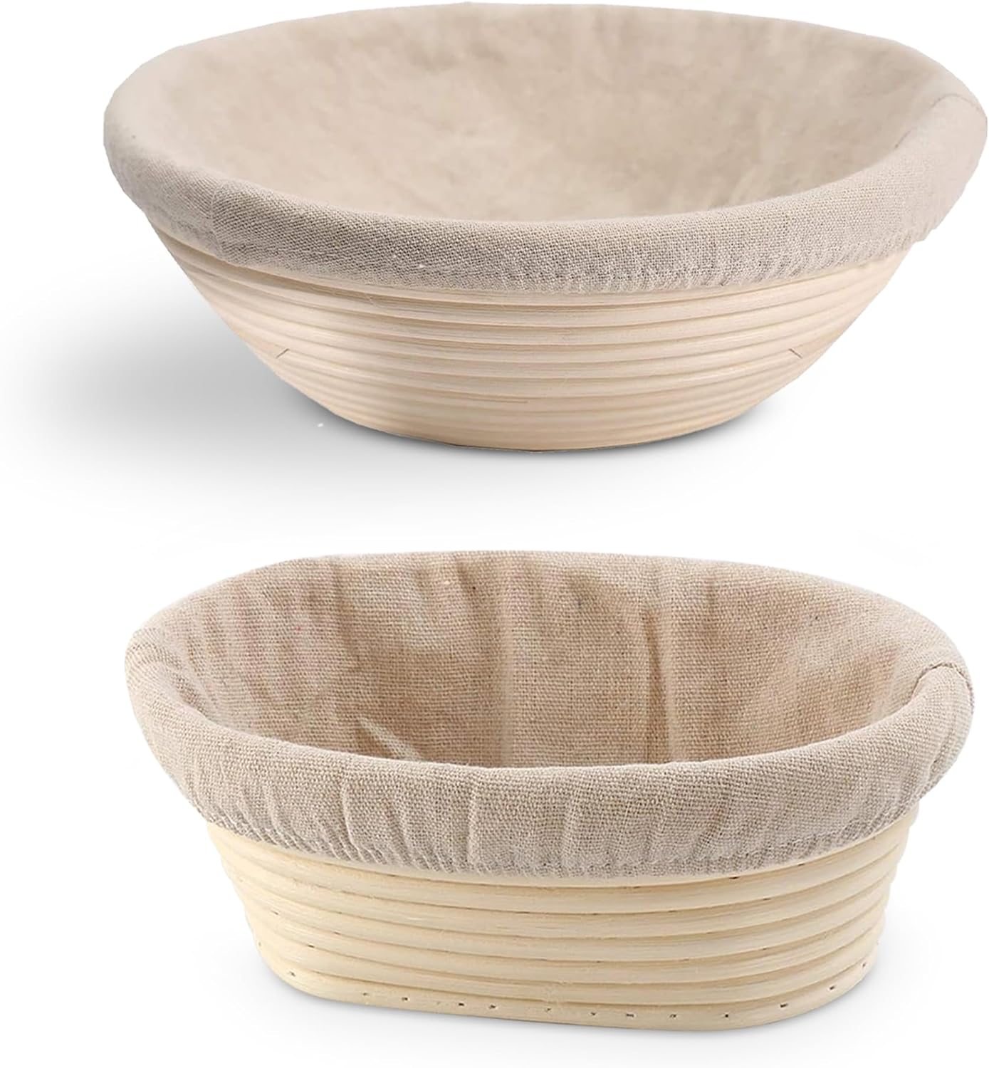 9" Round & 10" Oval Rattan Banneton Proofing Basket Set (2-Pack) with Linen Liners, Bread Lame (5 Blades), Silicone Brush, Dough Scraper - Perfect for Sourdough Bread Baking.