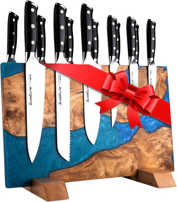 SliceElite Magnetic Knife Block Walnut and Blue Resin