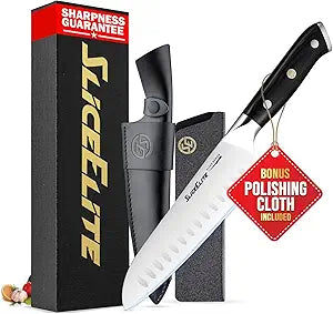 7-Inch Santoku Knife With Sheath German Steel Pakkawood Handle