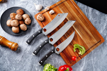Knife Set 6PC with Leather Roll Meat Cleaver Viking Carving Serbian Chef Boning