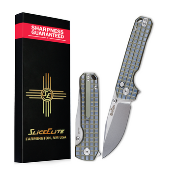 SliceElite Sentinel Titanium Ice Blue Folding Pocket Knife VG10 Blade