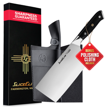 SliceElite 7-Inch Cleaver Knife German Steel Pakkawood Handle with Leather Sheath