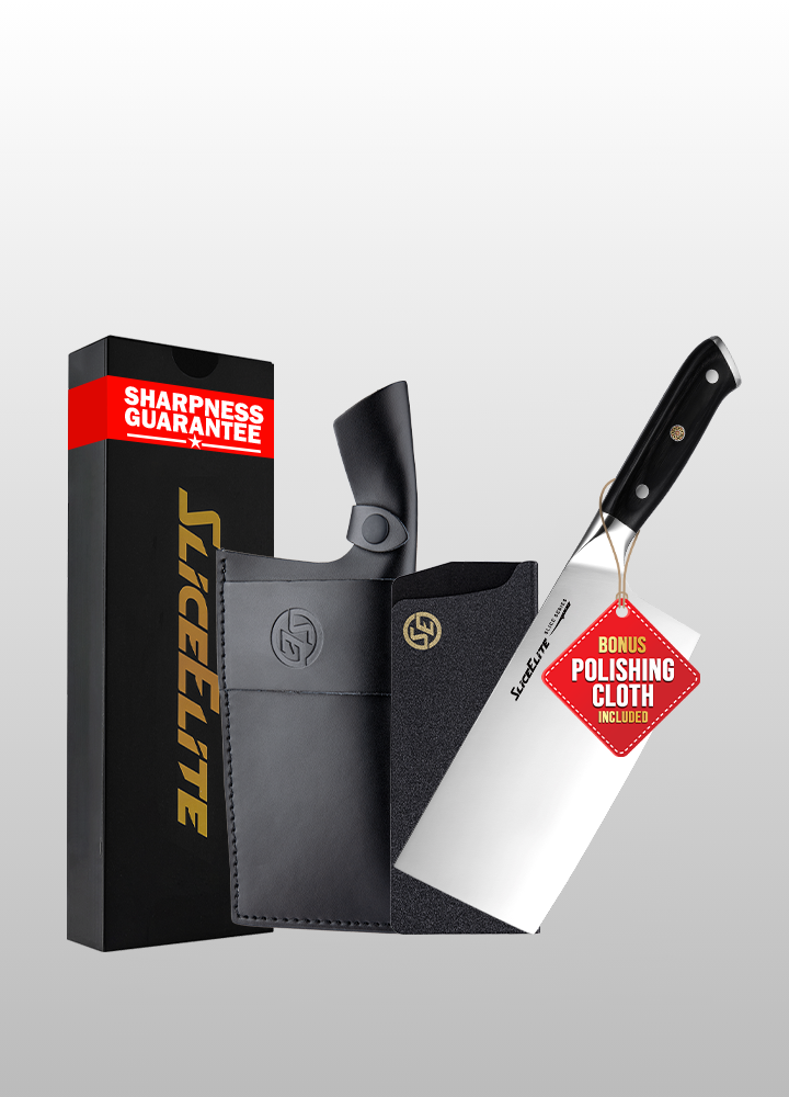 7-Inch Cleaver Knife With Leather Sheath and Polymer Blade Cover