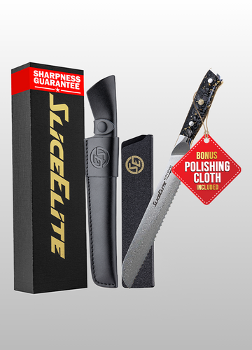 Elite Series 8-Inch Damascus Bread Knife – VG10 Steel Serrated Blade with Handles Option, Dual Sheaths, and Polishing Cloth (Bread Knife (Carbon Fiber Handle)) Visit the SliceElite Store
