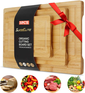 SliceElite 3pc Bamboo Cutting Board Set Kitchen Boards