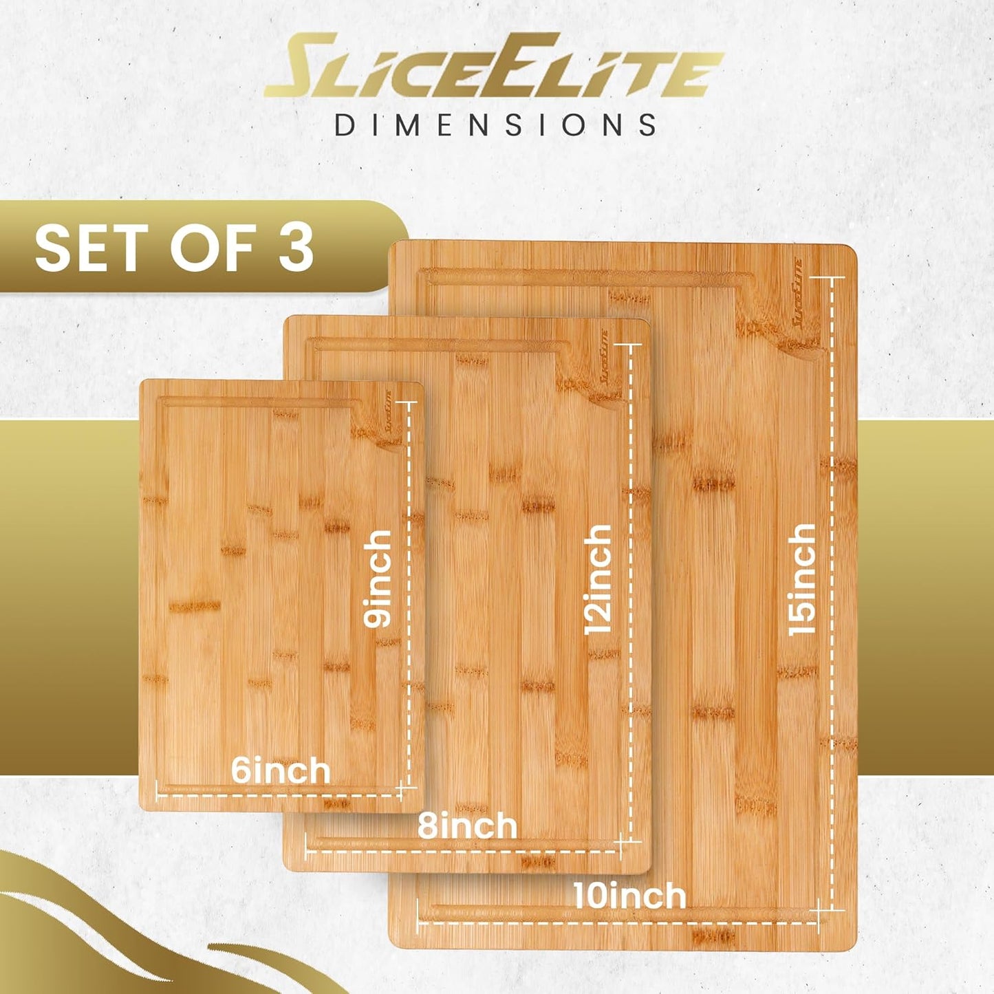 3pc Bamboo Cutting Board Set: Eco-friendly, durable chopping boards with handles & juice grooves. Ideal for all kitchen tasks (Large, Medium, Small)