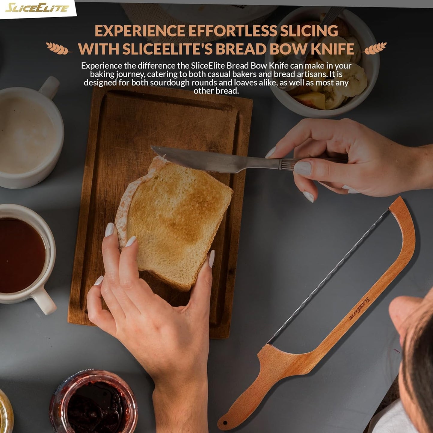 Bread Bow Knife, Precision Bread Cutter for Homemade Bread, Efficient Slicer for Sourdough & Other Homemade Bread, This Cutter is Perfect for Your Bread Slicing Needs & Beautiful Slices.