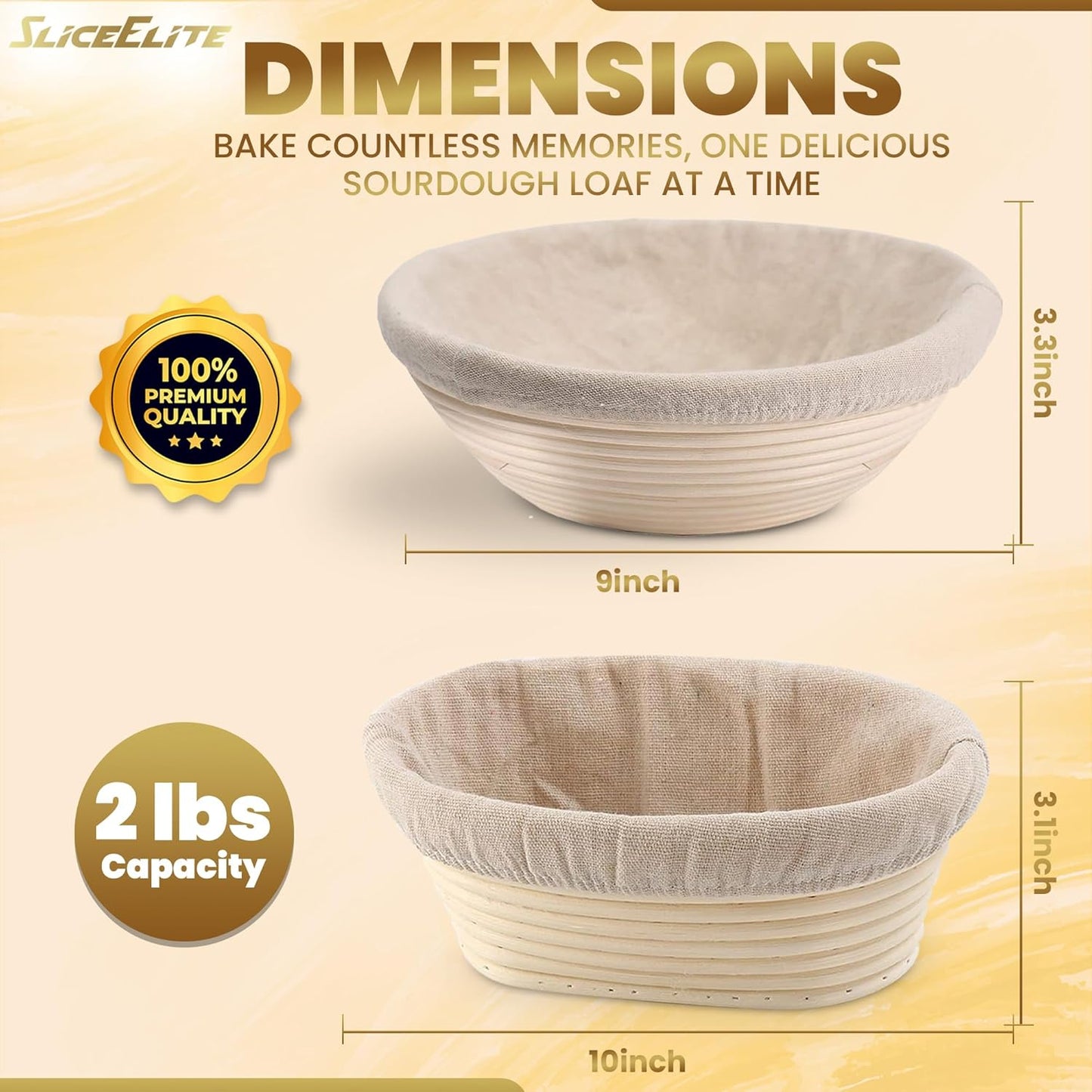 9" Round & 10" Oval Rattan Banneton Proofing Basket Set (2-Pack) with Linen Liners, Bread Lame (5 Blades), Silicone Brush, Dough Scraper - Perfect for Sourdough Bread Baking.