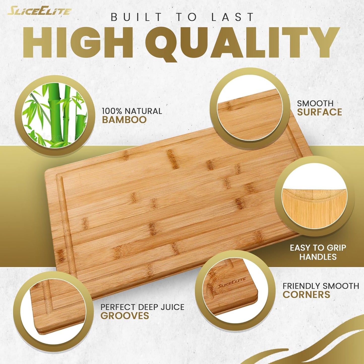 3pc Bamboo Cutting Board Set: Eco-friendly, durable chopping boards with handles & juice grooves. Ideal for all kitchen tasks (Large, Medium, Small)