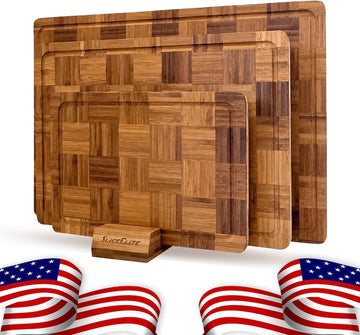 SliceElite Extra Large Bamboo Cutting Board Set 3 Piece End Grain Boards