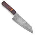 Animas Forge Damascus knife with a wooden handle on a white background