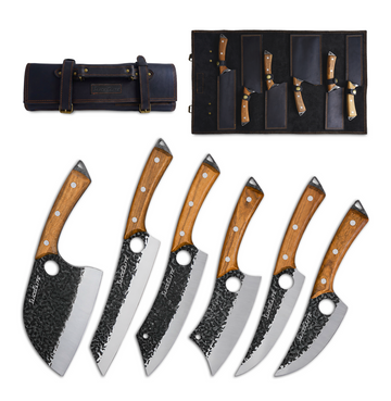 6 Piece Butcher Knife Set with Leather Roll