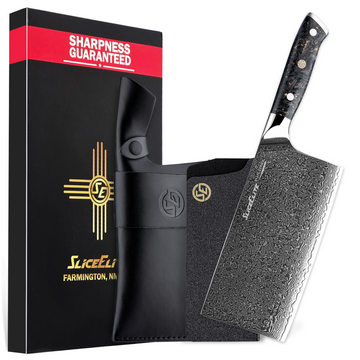 SliceElite 7 Inch Damascus Meat Cleaver VG10 Carbon Fiber