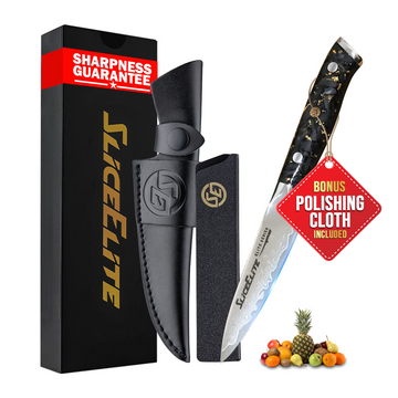 SliceElite 3.5-Inch Damascus Paring Knife VG10 Steel Carbon Fiber Handle