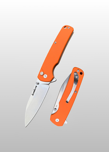 Aztec Tiger EDC Knife 3.6 Inch D2 Steel Drop Point Blade Orange G10 Handle Button Lock Stainless Steel Pocket Clip Lightweight Folding Everyday Carry Knife