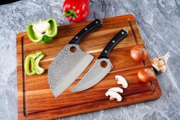 Meat Knife Set 2PC Meat Cleaver Viking Carving Knife Full Tang Ebony Handle