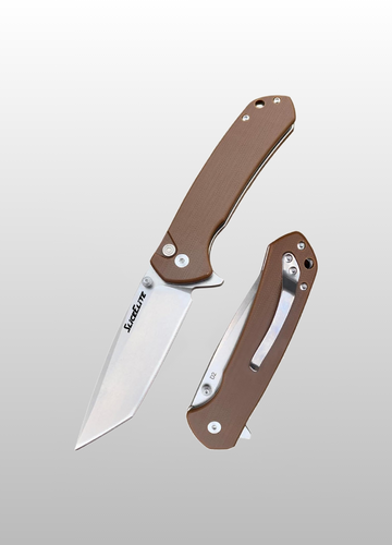 Badlands EDC Knife 3.7 Inch D2 Steel Tanto Blade Brown G10 Handle Button Lock Stainless Steel Pocket Clip Lightweight Everyday Carry Knife