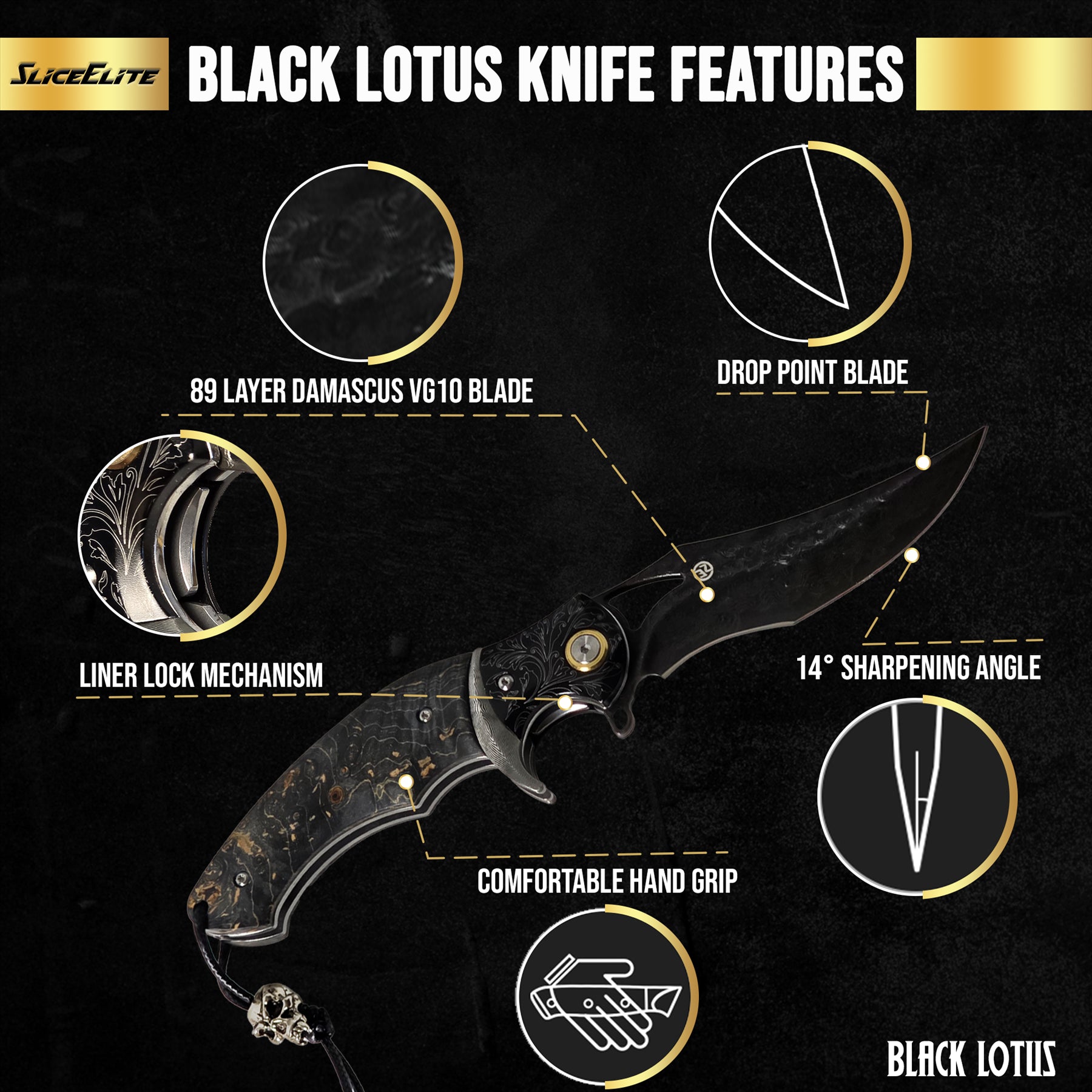 Black Lotus Folding Knife Feature
