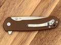 Closed View of SliceElite folding knife D2 steel tanto blade brown G10 handle